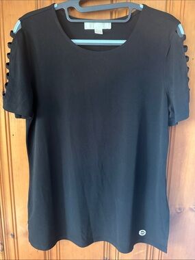 MICHAEL Michael Kors Black Short-Sleeve Top with Ladder Sleeve Detail